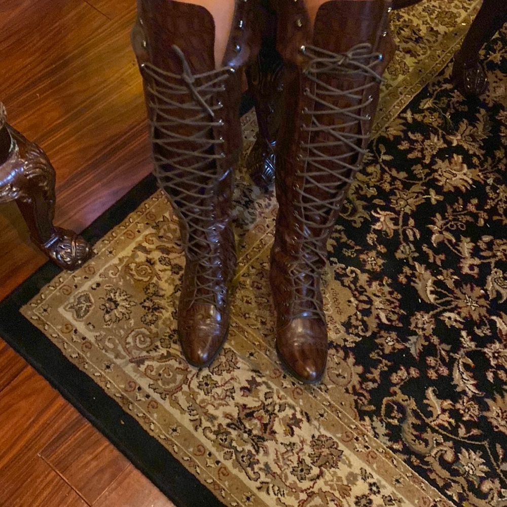 Jefferey Campbell//Free People Joe-2 OTK croc 10 worn once gorgeous boots 😍